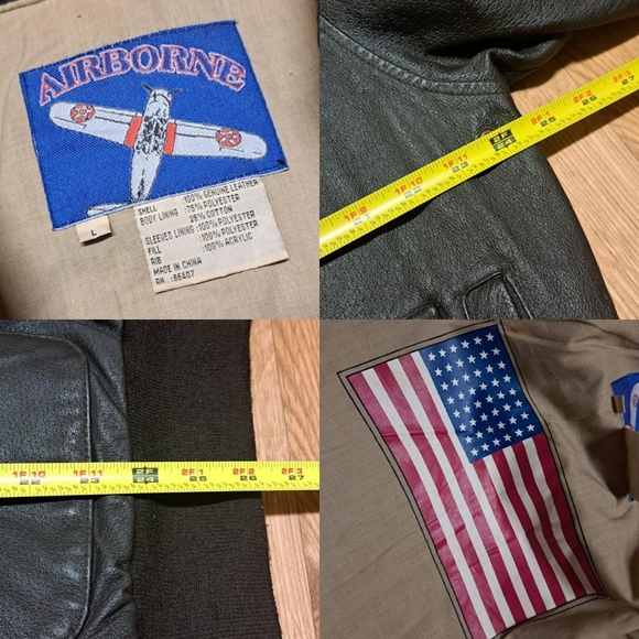 Airborne Leather Bomber Jacket Size Large - Picture 6 of 8